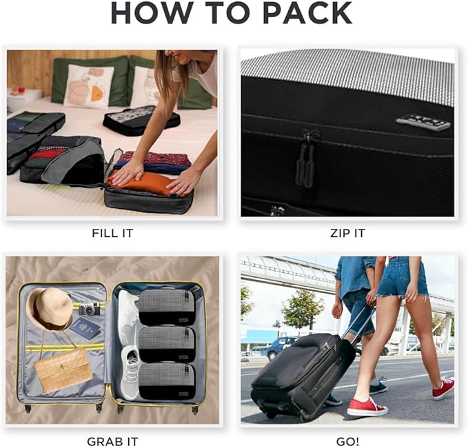 5pc Large Packing Cubes for Travel - Lightweight Luggage Organizer Bags for Suitcases
