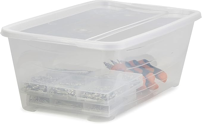 Life Story 6 Liter Shoe, Accessory, and Closet Plastic Storage Box Multi-Purpose Lidded Stacking Tote Containers, Clear (50 Pack)