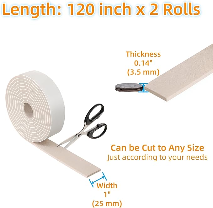 Felt Strips with Adhesive Backing – Furnigear Heavy Duty Cuttable Felt Tape Roll Furniture Pads for Chair Legs - Protecting Hardwood Floors, Chair Wall Protector (Beige, 120 x 1 x 0.14 Inch)