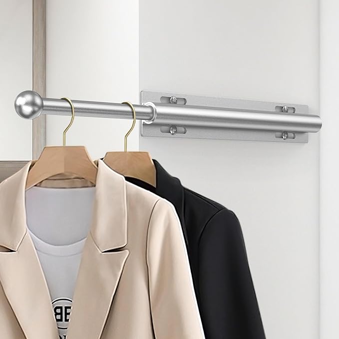 Valet Rod for Closet Pull Out, Retractable Slide Out Valet Rod Closet Organization, 12" Aluminum Valet Clothing Hanger Rods Perfect for Suits, Freshly Pressed Clothes, Matte Silver