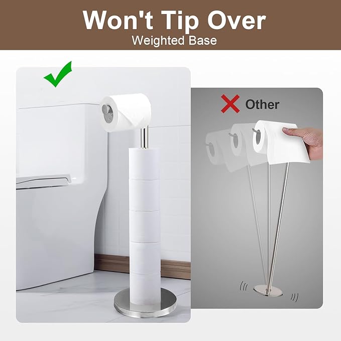 Kelirol Toilet Paper Holder Stand, Chrome 304 Stainless Steel,Free Standing for Bathroom,Weighted Base
