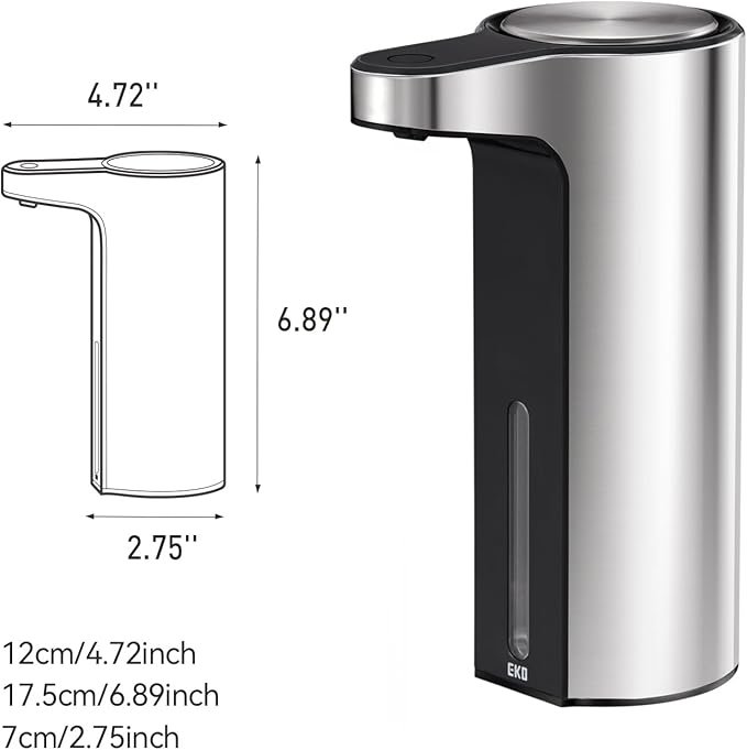 EKO Aroma Touchless Automatic Soap Dispenser for Kitchen and Bathroom, Liquid Hand Soap Dispenser, Water-Resistant and Rechargeable, 9 fl oz (Stainless)