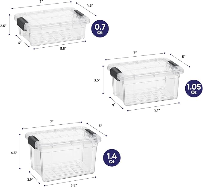Superio Mini Storage 3 Pack Container Plastic Crayon Box, Art n Crafts and Sewing Supplies Case, Stackable Clear Small Organizer for Beads, Stationery, Chalk, and Food