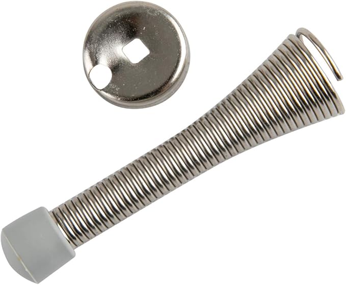 Amazon Basics Spring Door Stopper, Brushed Nickel, with Rubber Bumper Tips, 12-Pack