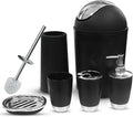 Bathroom Accessories Set, 6-Piece Plastic Gift Set, Toothbrush Holder, Toothbrush Cup, Soap Dispenser, Soap Dish, Toilet Brush Holder, Trash Can (Black)