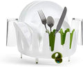 Chef'n Plastic Dish Garden Dish Rack, Compact & Stylish - Ideal for Small Kitchens, Space-Saving Two-Tier Design with Movable Utensil Holders & Drain Spout (White/Green)