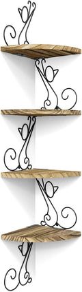 Alsonerbay Wall Mount Corner Shelves 4 Tier Floating Corner Storage Wood Shelves Decorative Rustic Radial Shelf in Cat Shape Carbonized Black