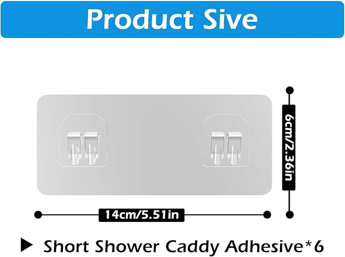 6 Pack Shower Caddy Adhesive Replacement, Shower Adhesive Strips, Strong Adhesive Hooks, Waterproof Sticker, No Drilling, for Bathroom Shelf and Kitchen Racks