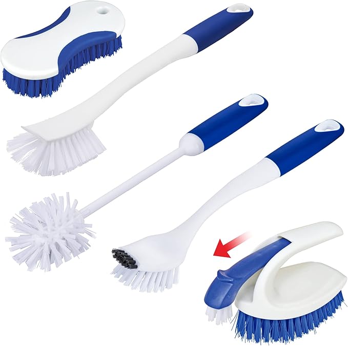 CELOX Kitchen Scrub Brush Set with Ergonomic Handle, Deep Cleaning Brushes, Include Dish Brush (Blue)