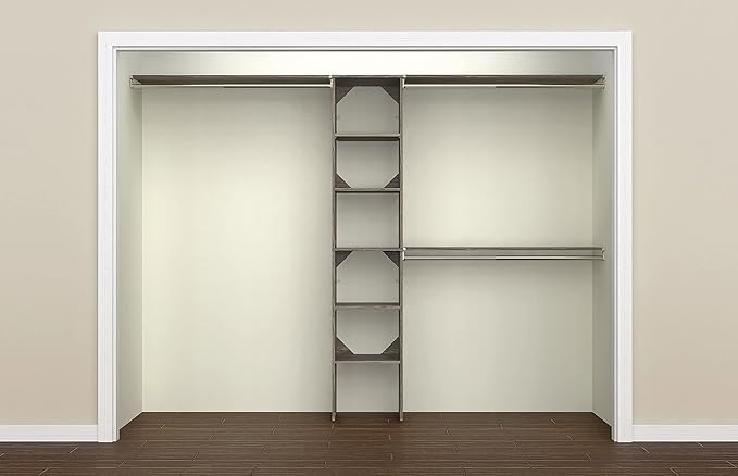 ClosetMaid SuiteSymphony Wood Closet Organizer Kit with Tower, 3 Hang Rods, Top Shelves, Adjustable, Fits Spaces 5-9 ft. Wide, Graphite Grey