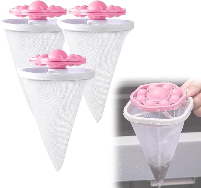 3PCS Pet Hair Remover for Laundry, 2026 New Reusable Lint Catcher for Washing Machine Wool Device, Floating Hair Filtering Mesh Removal Pet Hair Catcher (Pink)