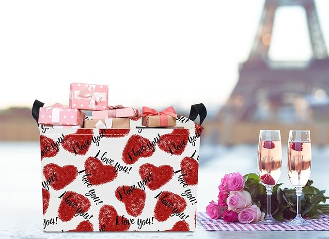 Rectangular Storage Basket Empty,Storage Bin with Handles,Room Decor,Gift Basket,Book Box(Love Heart)