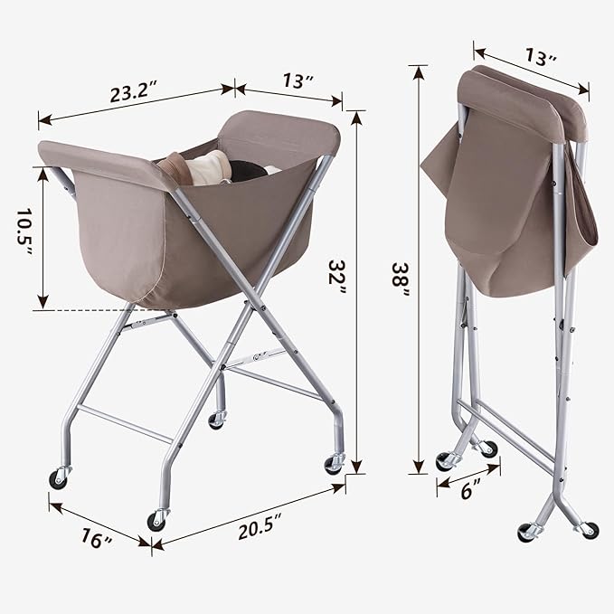 ELYKEN Laundry Cart with Wheels, 32”H Easy Rolling Laundry Hamper with Removable Liner Bag, Sturdy Metal Frame Clothes Basket with 4 Casters and 2 Brakes