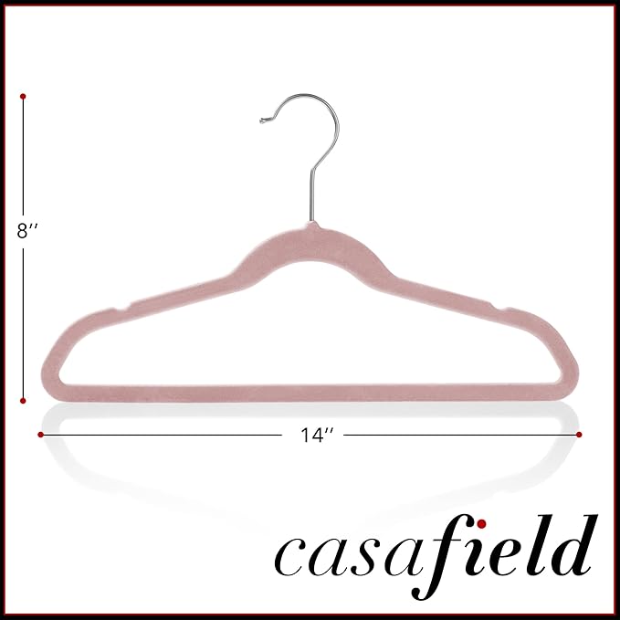 Casafield 50 Velvet Kid's Hangers - 14" Size for Children's Clothes - Light Pink