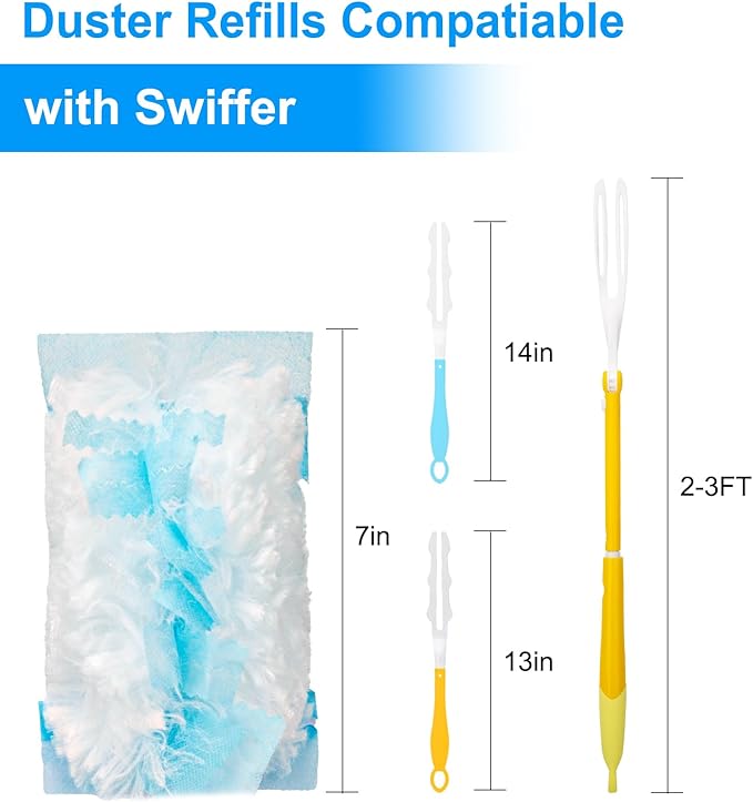 KeFanta Duster Refills for Swiffer Dusters, 180° Heavy Duty Multi Surface Refills & 1 Handle, Ceiling Fan Duster, Disposable Dusters for Cleaning (30 Count+1 Handle)
