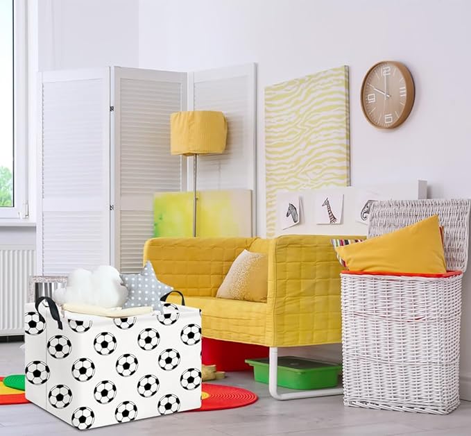 Rectangular Storage Basket Empty,Collapsible Gift Basket with Handles,Scoccer Basket for Kids Toys/Books Box,Room Decor(Soccer)
