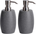 Sandstone Textured Resin Soap Dispenser with Metallic Pump and Waterproof Bottle Labels for Bathroom Kitchen Dish Hand Wash Shower Lotion Shampoo, 12 Oz, 2 Sets Gray