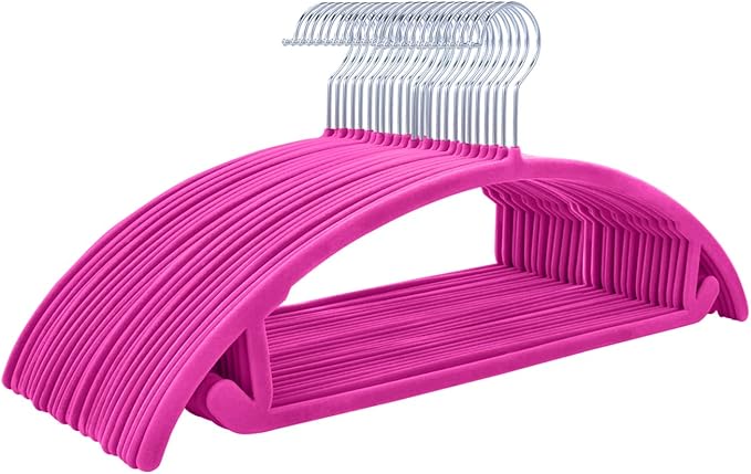 MIZGI Premium Velvet Hangers 50 Pack Heavyduty- Non Slip No Shoulder Bump Suit Hanger - Chrome Hooks,Space Saving Clothes Rounded Shape for Coat,Sweater,Jackets,Pants