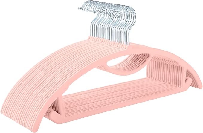 MIZGI Premium Velvet Hangers 50-Pack,No Shoulder Bump Hangers W/Tie Bar Ultra Thin Space Saving Non Slip Hanger Heavy Duty Felt Rounded Clothes Hanger for Sweaters,Coat,Jackets,Pants,Shirts