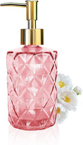 Glass Soap Dispenser with Gold Pump, Bathroom Soap Dispenser, 330ml Hand Foam Lotion Dispenser, Refillable Liquid Soap Bottle for Kitchen, Hand Sanitizer, Lotion (Pink)