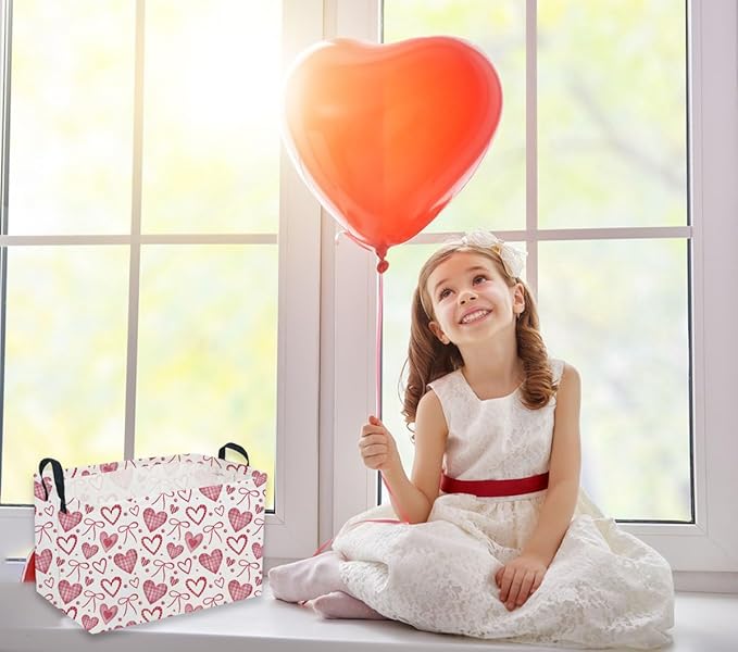 Sanjiaofeng Rectangular Valentine's Day Basket Love Storage Bins,Girls Storage Basket with Handles.Clothers,Books,Kid's Gifts Bins. (Bow Love)