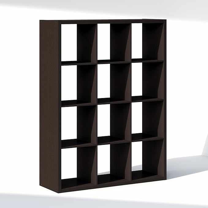 Furinno Cubic Closet Organizers and Storage, 12-Cube Closet Organizer, Open Shelf Closet Storage, Extra Thick Frame for Wardrobe, Bedroom, Living Room, Dark Oak