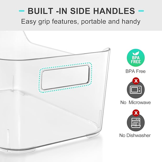 12 Pack Plastic Storage Bins, Pantry Organizers and Storage Container, Multi-Use Organizer Bins for Kitchen, Office, Fridge, Freezer, Cabinet and Shelf Organization
