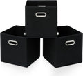STOREONE Black Fabric Storage Bins Cubes Baskets Containers-(11X11X11) with Dual Handles Cube Storage Organizer Bins for Shelf Closet, Bedroom Organizers, Foldable Set of 3 (Black )