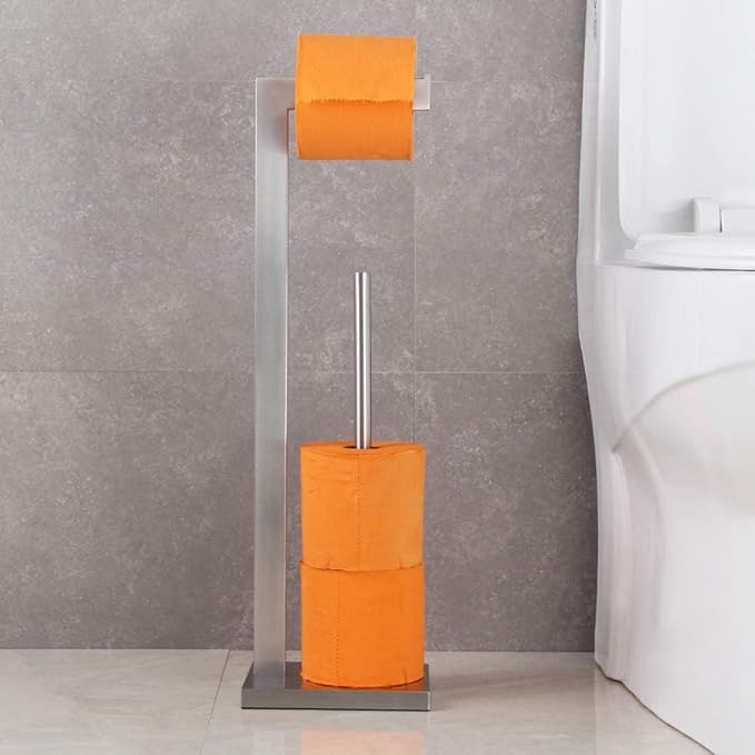 GERZWY Toilet Paper Holder Free Standing with Reserve, SUS 304 Stainless Steel Lavatory Tissue Roll Holder Floor Stand Storage Brushed Finish DZY004-LS