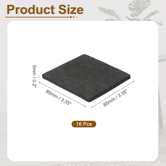 uxcell Felt Furniture Pads, 16Pcs 3.35" x 3.35" Adhesive Backed Felt Non-Slip Anti-Scratch Chair Leg Protectors for Protecting Hardwood Floor, Black
