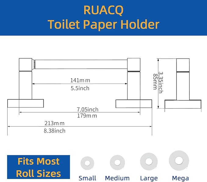 Ruacq Toilet Paper Holder 2 Pack Matte Black Double Post Pivoting Square Tissue Holders Roll Holder Hangers Toilet Paper Stand Stainless Steel and Zinc Alloy Modern Wall Mounted
