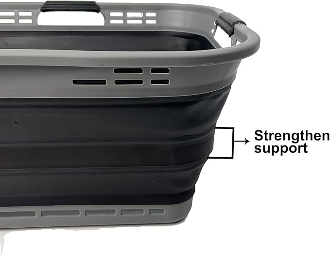 SAMMART Set of 2 Collapsible Plastic Storage Basket - Foldable Pop Up Storage Container - Portable Laundry Organizer - Space Saving Hamper (Grey/Black, 42L (Style A))
