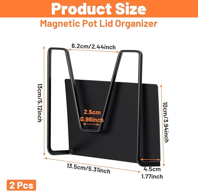 2 Pack Magnetic Pot Lid Holder for Refrigerator, Magnetic Pot Lid Organizer Kitchen Pots Lids Holder Moveable Pots Lids Organizer Magnetics Shelf for Cutting Board, Baking Tray & Pan Covers-1.5KG load
