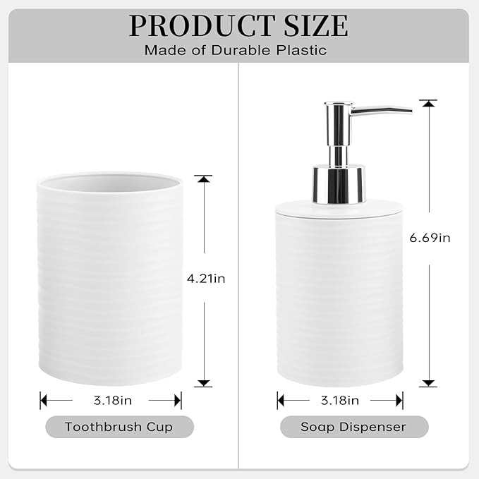 2 Piece Bathroom Accessory Set, Bathroom Accessories Set Include Soap Dispenser and Toothbrush Holder for Modern Bathroom Decor