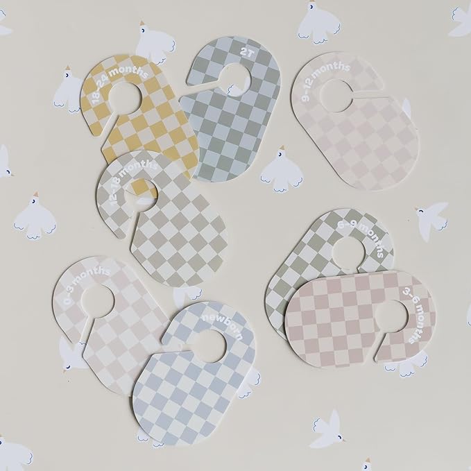 3 Sprouts Baby Closet Dividers Set of 8 - Clothes Organizer Toddler Hanger, Double-Sided Size Labels - Nursery Organization for Newborn Clothing, Infant to 2T Boy & Girl - Checkerboard