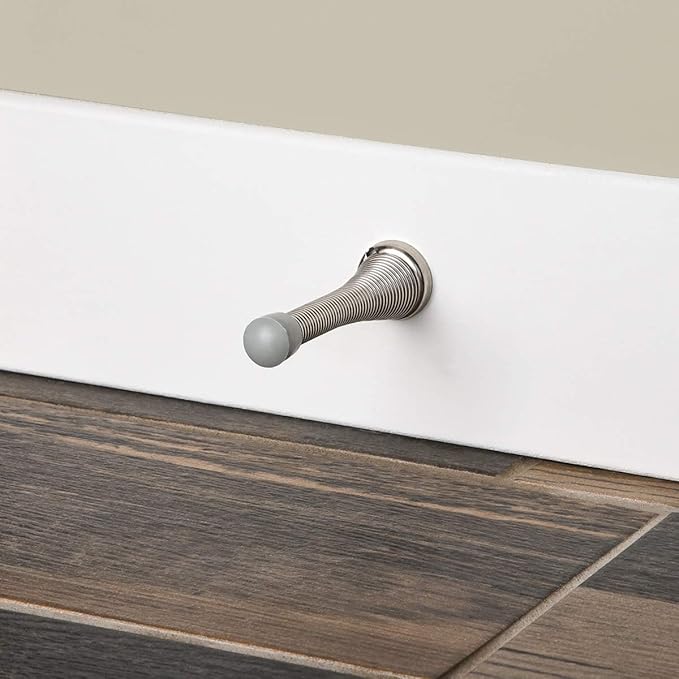 Amazon Basics Spring Door Stopper, Brushed Nickel, with Rubber Bumper Tips, 12-Pack