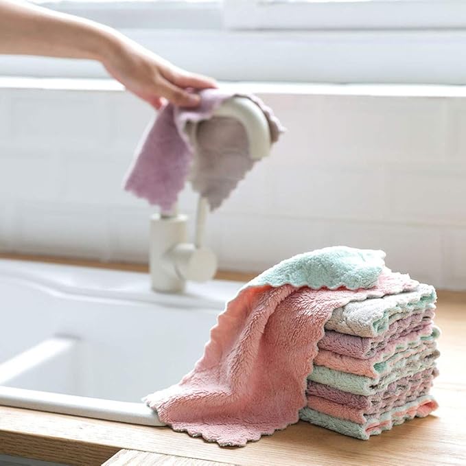 kimteny 12 Pack Kitchen Cloth Dish Towels, Premium Dishcloths, Super Absorbent Coral Velvet Dishtowels, Nonstick Oil Washable Fast Drying (Purple-Grey)