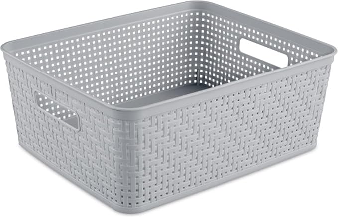 Sterilite 12 Pack Plastic Storage Bin Organization Containers, Short Baskets, Cement