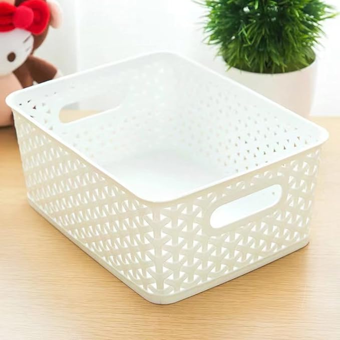 5PCS Plastic Storage Baskets, Small Baskets for Organizing, Small Pantry Organizer Basket Bins. For Countertops, Cabinets, Bedrooms, and Bathrooms Wait (White)