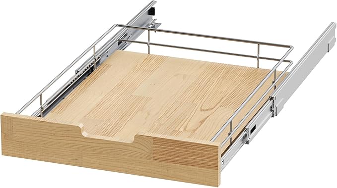 Sikarou Pull Out Cabinet Organizer,Heavy-Duty Slide Out Shelf, Wood And Wire Basket, Pull Out Drawer for for Kitchen Under Sink Space, Pantry, Bathroom (11 * 21 WM)