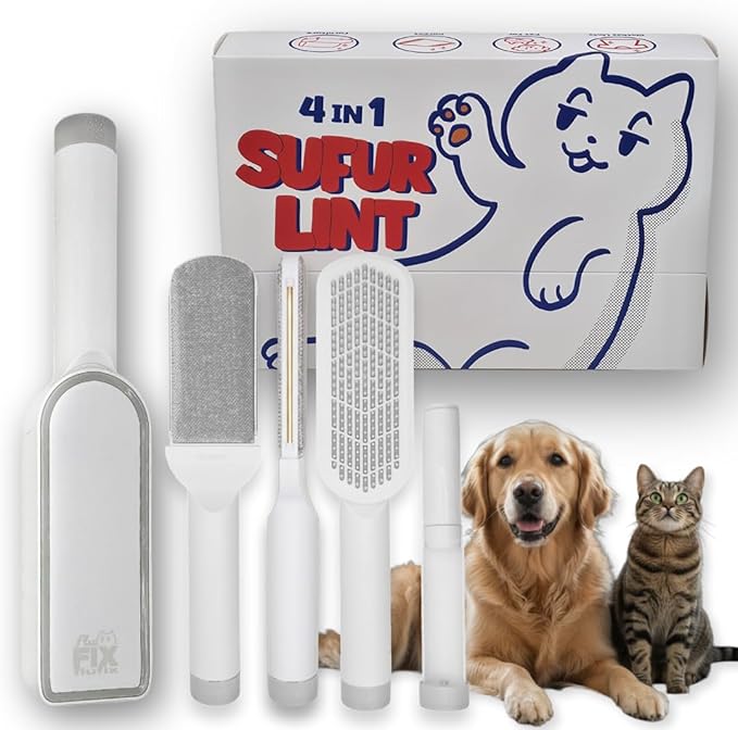 SufurLint 4 in 1 Multi - Pet Hair Lint roller Brush - Lint Remover tool - Cat Dog Hair Removal, Furniture, Carpet rake, rug, Clothes, Car Seat cleaning - fur Remover cleaner, mini rollers, magic brush