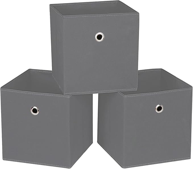 Fabric Cubes Storage Containers ,11 Inch Cloth Storage Cube Foldable Storage Bins Cubes Organizer Baskets with Dual Handles for Shelf Closet Set of 3,(Grey)