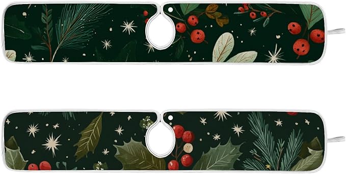 Sink Faucet Absorbing Mat Kitchen Sink Splash Guard Splash Faucet Drip Catcher for Bar RV Bathroom 2PCS 23.6x5.5in Green Christmas Holly Berries Pine Needles Leaves