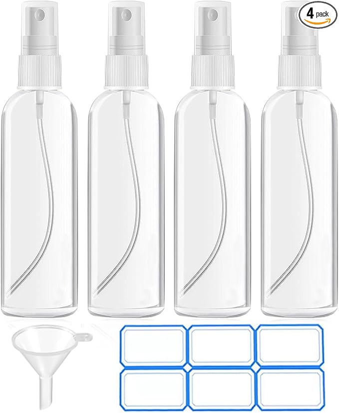4 Pack 4 Oz (120ml) Small Spray Bottles - Fine Mist, Refillable, Reusable