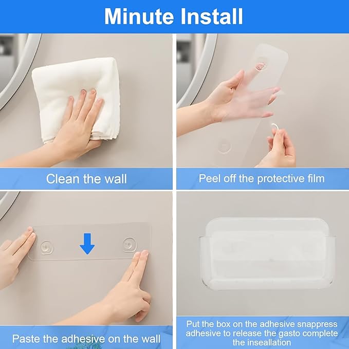 Diesisa Acrylic Wall Mount Organizer - 10.6" D x 5" W x 6" H, Large Size Adhesive Wall Self - Shower Caddies Organizer - Bathroom Shelves with Self Adhesive Tape for Bathroom, Kitchen - Large Size