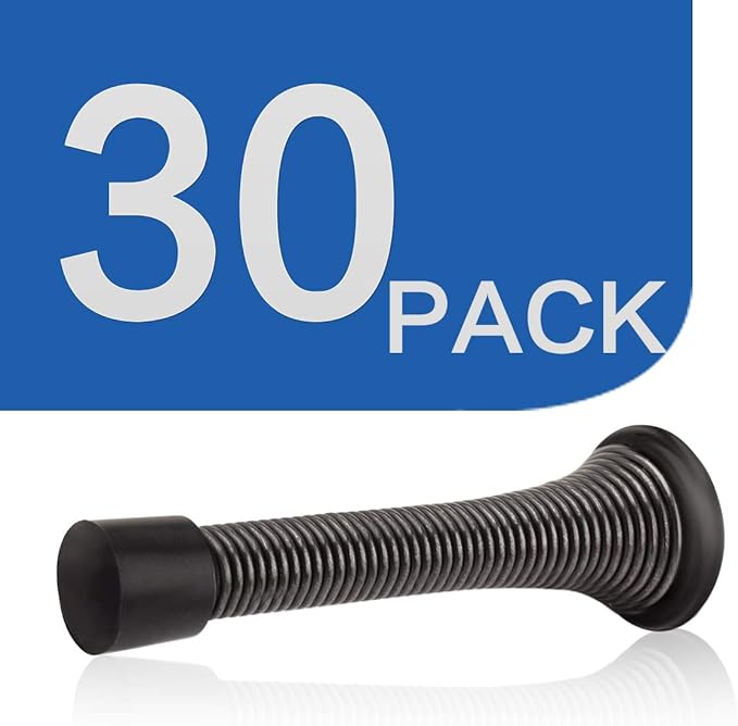 HOMOTEK 30 Pack Oil Rubbed Bronze Spring Door Stops,3-1/8” Heavy Duty Door Stop - Flexible Spring Door Stopper with Low Mounted Black Rubber Bumper Tips
