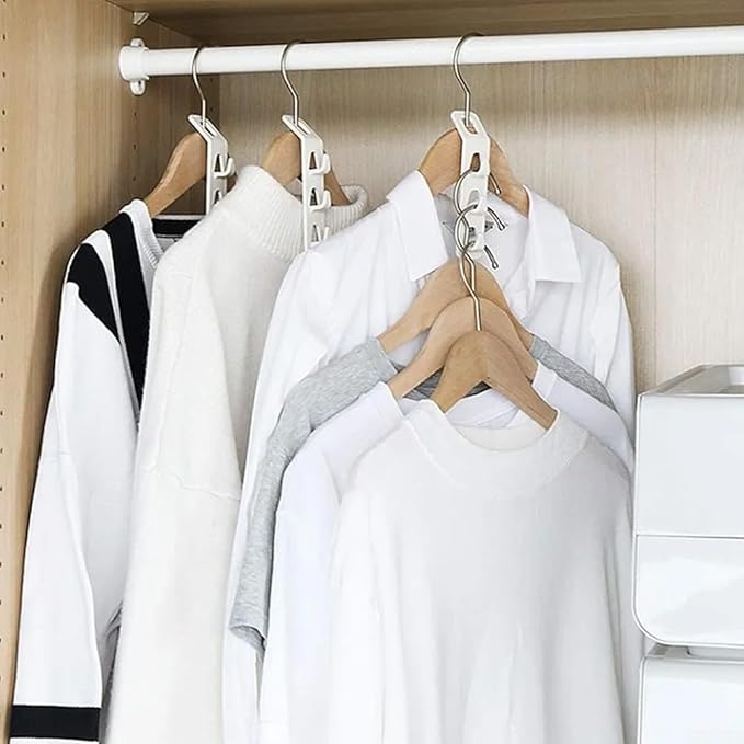 Space Saving Clothes Hanger Hooks, Multi Function Cabinet Organizer with 3 Hooks per Hanger, Connectable Wardrobe Space Saver for Pants Bags Accessories, Heavy Duty Thick PP
