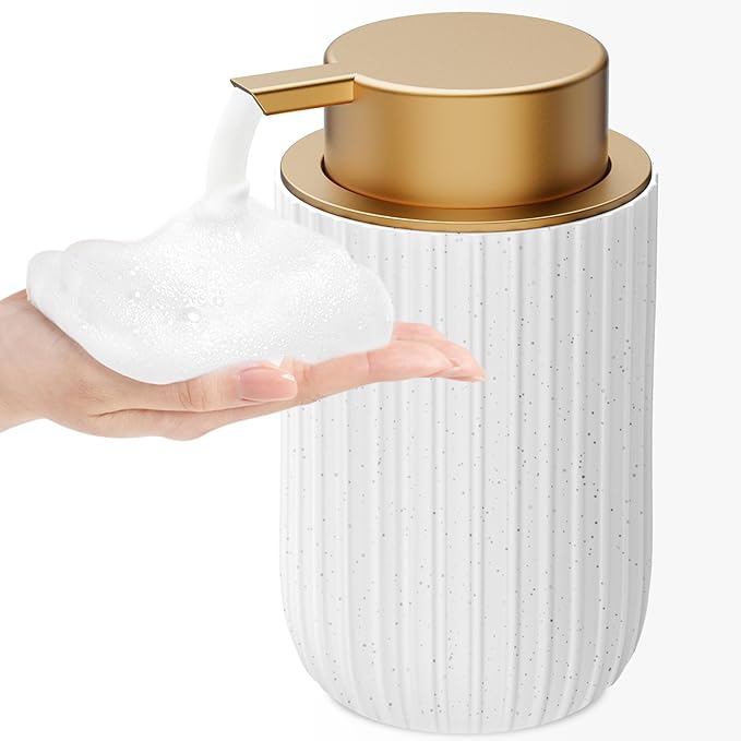 Ceramic Foaming Soap Dispenser, 12 oz Bathroom Foam Hand Soap Dispenser, Refillable Lotion Soap Dispenser with Removable Pump for Kitchen Hand Wash Dispenser, Modern Home Decor (Speckled White)