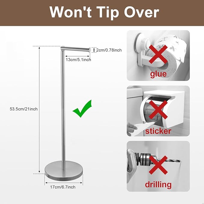 Kelirol Toilet Paper Holder Stand, Chrome 304 Stainless Steel,Free Standing for Bathroom,Weighted Base
