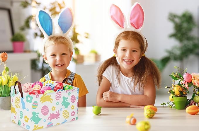 Rectangular Easter Baskets, Easket Basket for Kids.Bunny Easter Basket with Handles.Boys and Girls,Easter Bunny Eggs Decor,Toys,Books,Easter Gifts (Easter Rabbit)